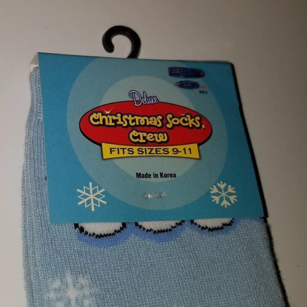 NEW 3 Pair Christmas Socks Lot Black Bows Bells Blue Snowmen Red Present 5-9-11